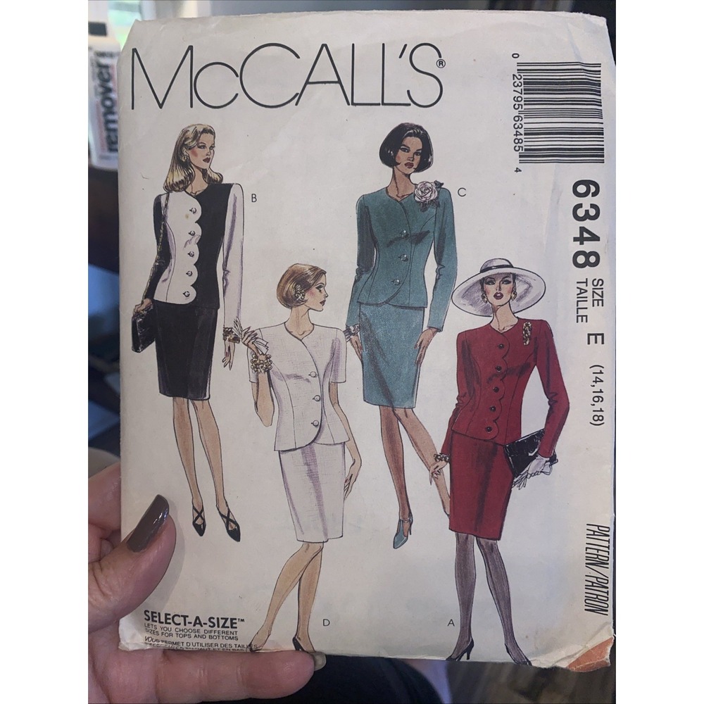 Vintage 1980s McCall's 6348 Scalloped Princess Jacket Skirt Suit Pattern 14-18
